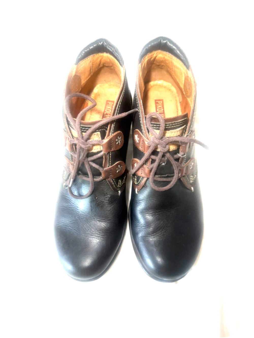 Pikolinos Le Mans BLACK Leather Block Heel Ankle Boots Size EU 38 US 7.5 - Picture 2 of 12
